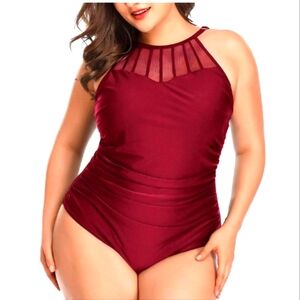 Agua Eve,Burgundy Halter One-Piece Swimsuit.XL